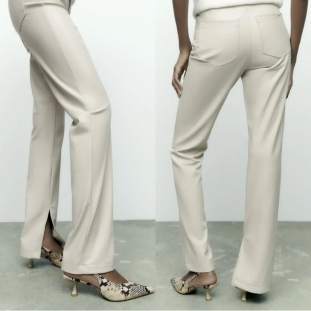 Zara NWOT SET faux leather button tapered waist shirt & matching split hem pants